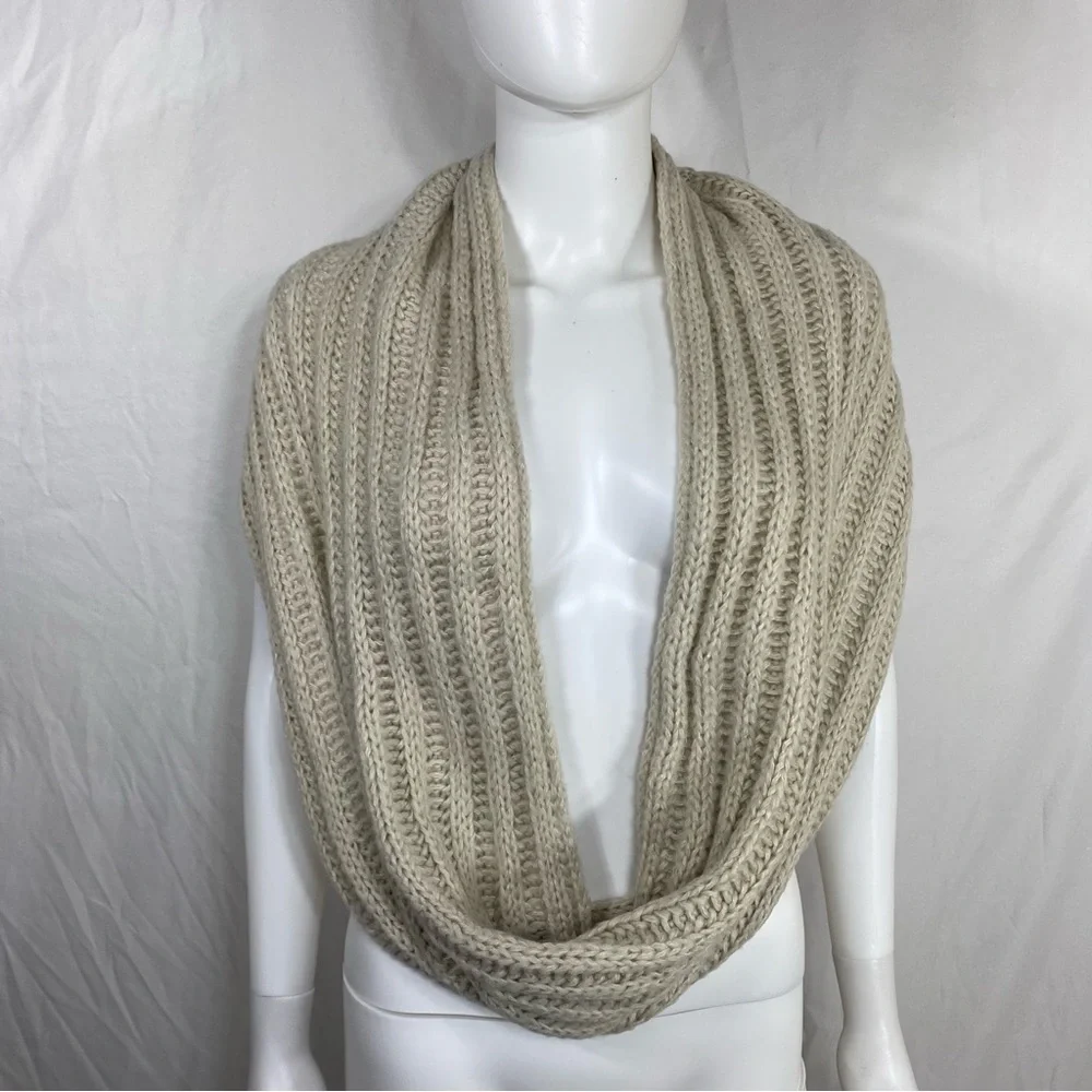 Neosan Bone Colored Ribbed Knit Snood Infinity Scarf